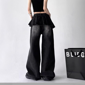 Blugi pentru femei cu patchwork în stil vintage, croială largă, bumbac 50–70%, talie joasă/medie, microelasticitate