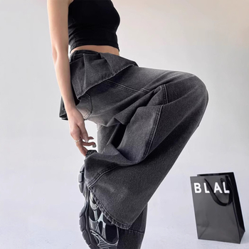 Blugi pentru femei cu patchwork în stil vintage, croială largă, bumbac 50–70%, talie joasă/medie, microelasticitate