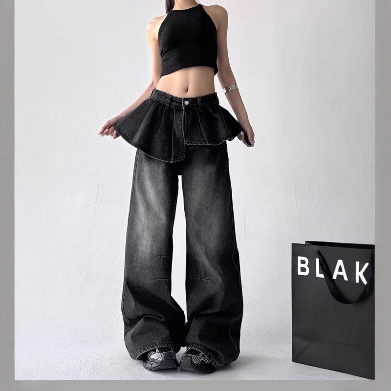 Blugi pentru femei cu patchwork în stil vintage, croială largă, bumbac 50–70%, talie joasă/medie, microelasticitate