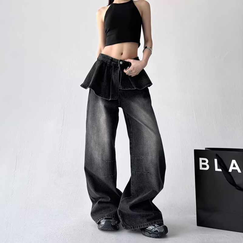 Blugi pentru femei cu patchwork în stil vintage, croială largă, bumbac 50–70%, talie joasă/medie, microelasticitate