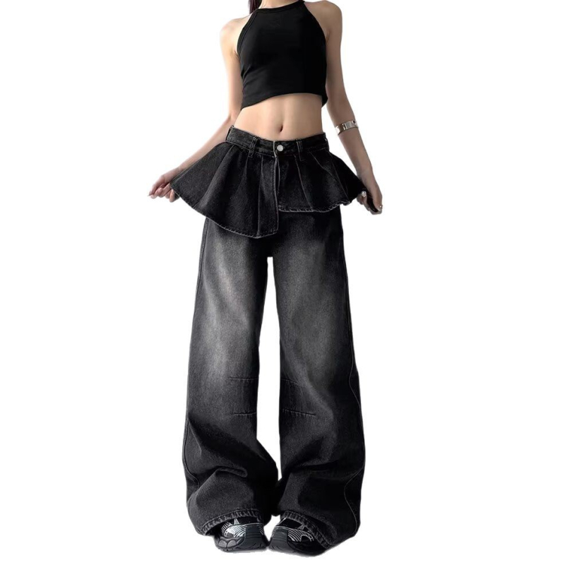 Blugi pentru femei cu patchwork în stil vintage, croială largă, bumbac 50–70%, talie joasă/medie, microelasticitate