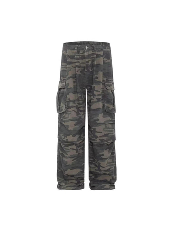 Jeansi de lucru din denim cu imprimeu camuflaj – croi larg, talie înaltă, primăvara 2025