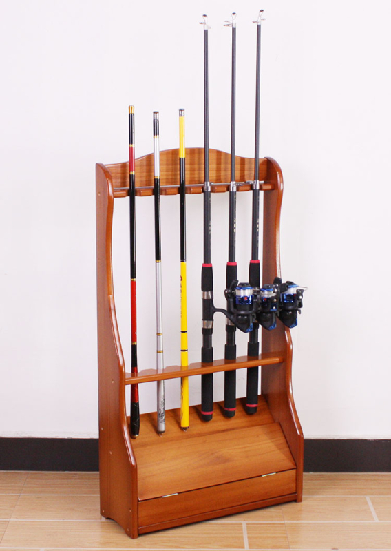 Drveni mobilni stalak za 24 štapova za ribolov, s izložbenim držačem, za kućnu upotrebu, od borovine