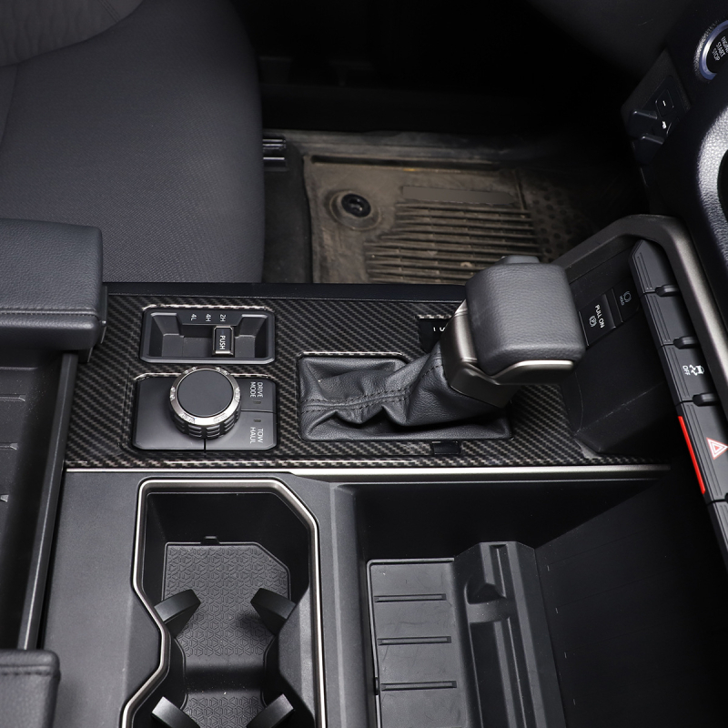 Panou pentru schimbătorul de viteze cu textură fibră de carbon pentru 22-23 Toyota Tantu/Sequoia, ABS, marcă Ouchuang, fără siglă