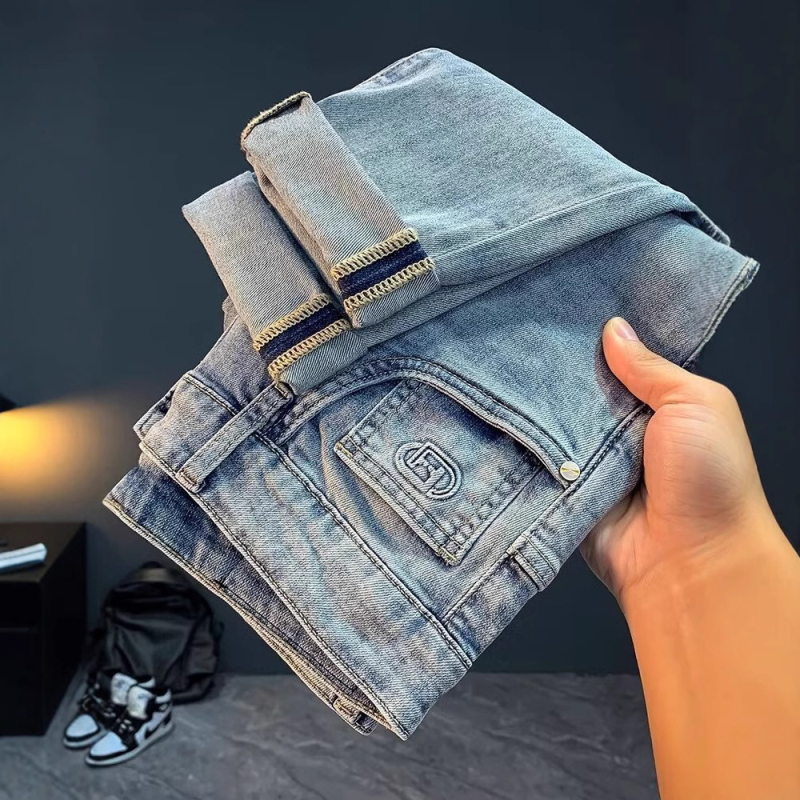 Muške traperice slim-fit, kratka duljina do gležnja, srednji pojas, zatvarač, mikro-elastičnost, tkanina od pamuka i poliestera