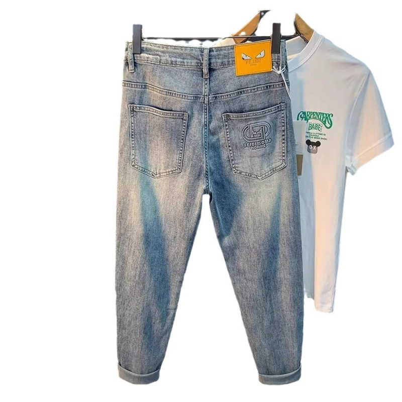 Muške traperice slim-fit, kratka duljina do gležnja, srednji pojas, zatvarač, mikro-elastičnost, tkanina od pamuka i poliestera