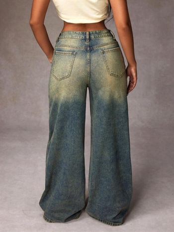 Jeansi cu talie înaltă și croială wide din denim, 50–70% bumbac și 30–50% poliester, finisaj spălat