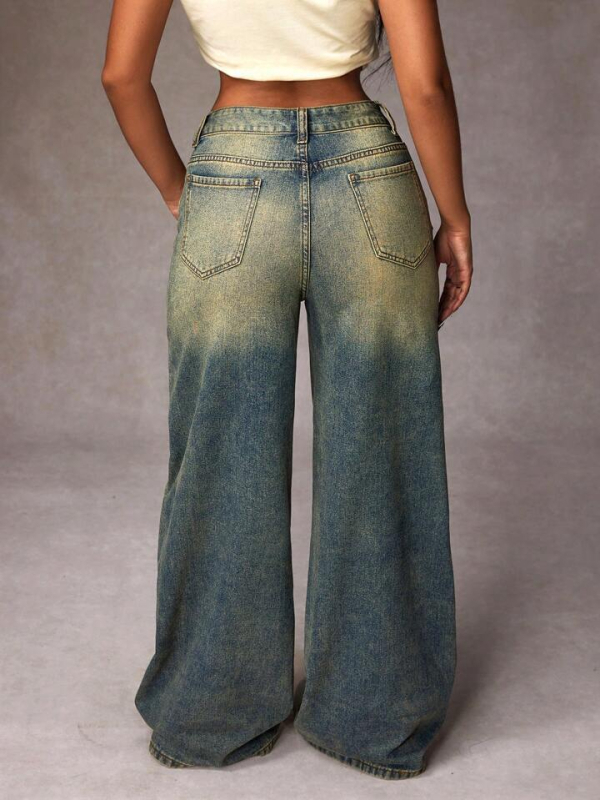 Jeansi cu talie înaltă și croială wide din denim, 50–70% bumbac și 30–50% poliester, finisaj spălat