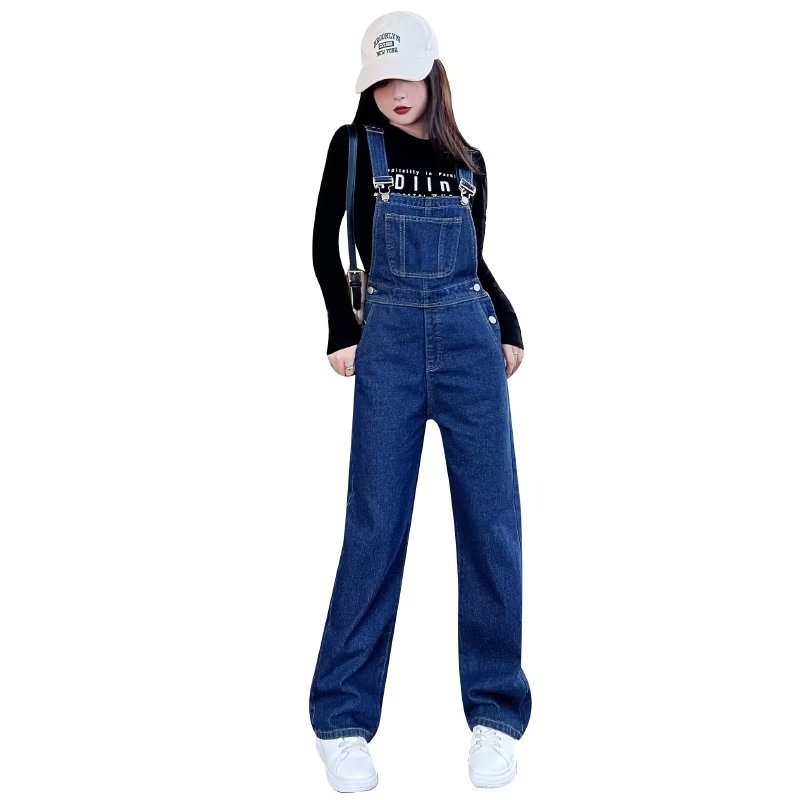 Traperice s naramenicama, visoki struk, široke nogavice, denim, pamuk 70–80%, japansko-korejski casual stil