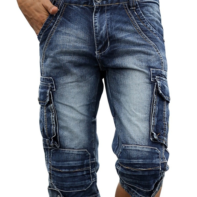Krojeni denims šorceve s višestrukim džepovima, srednji pojas, 95% pamuk