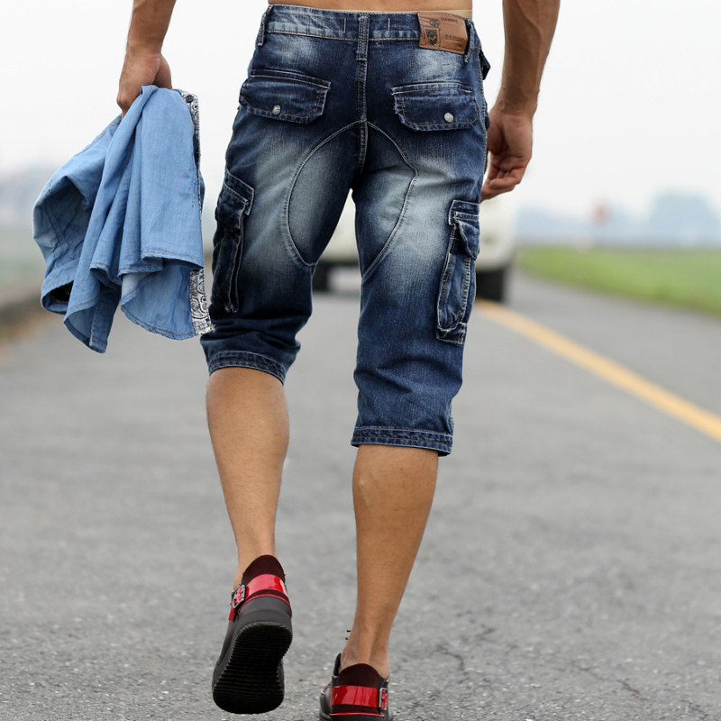 Krojeni denims šorceve s višestrukim džepovima, srednji pojas, 95% pamuk