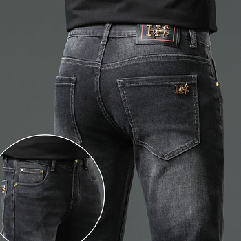 Muške denim hlače za zimu, europskog stila, slim straight kroj, crne