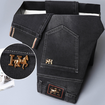 Muške denim hlače za zimu, europskog stila, slim straight kroj, crne