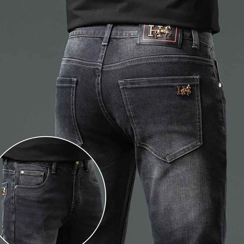 Muške denim hlače za zimu, europskog stila, slim straight kroj, crne