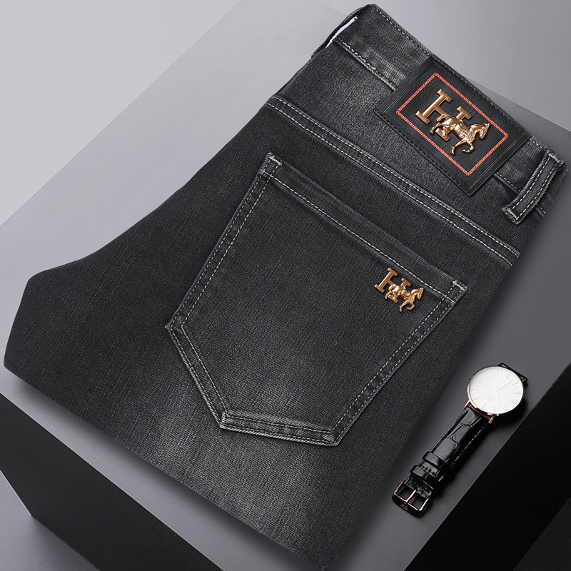 Muške denim hlače za zimu, europskog stila, slim straight kroj, crne