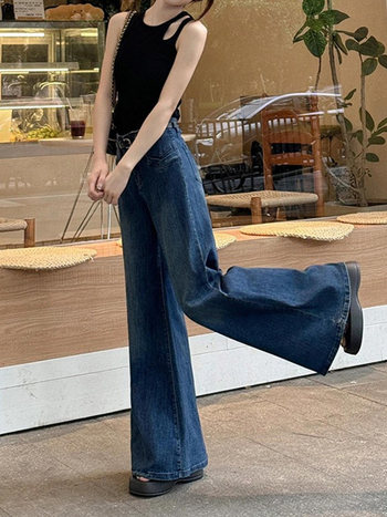 Blugi, stil Hong Kong retro, denim (talie înaltă; croială largă; 70-80% bumbac; toamnă 2025)