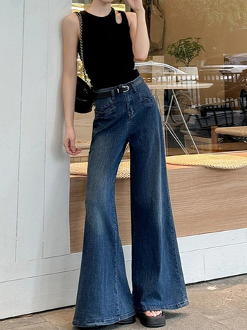 Blugi, stil Hong Kong retro, denim (talie înaltă; croială largă; 70-80% bumbac; toamnă 2025)