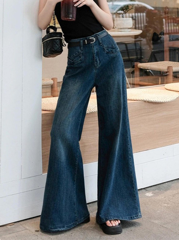 Blugi, stil Hong Kong retro, denim (talie înaltă; croială largă; 70-80% bumbac; toamnă 2025)