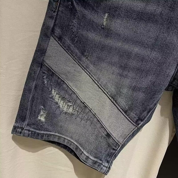 Șorturi denim pentru bărbați, croială slim, talie înaltă, închidere cu nasturi, din bumbac, purtare zilnică