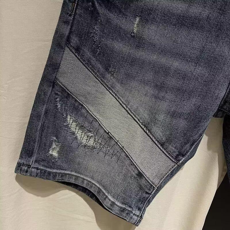 Șorturi denim pentru bărbați, croială slim, talie înaltă, închidere cu nasturi, din bumbac, purtare zilnică