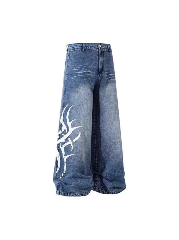 Blugi bărbați cu croială dreaptă, croială lejeră, lungime integrală, din denim din bumbac, broderie și detalii jacquard