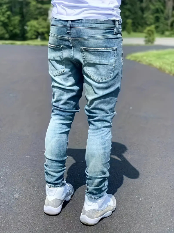 Muške Slim-Fit traperice s poderotinama, srednji porast, zatvarač, elastični denim za sve sezone