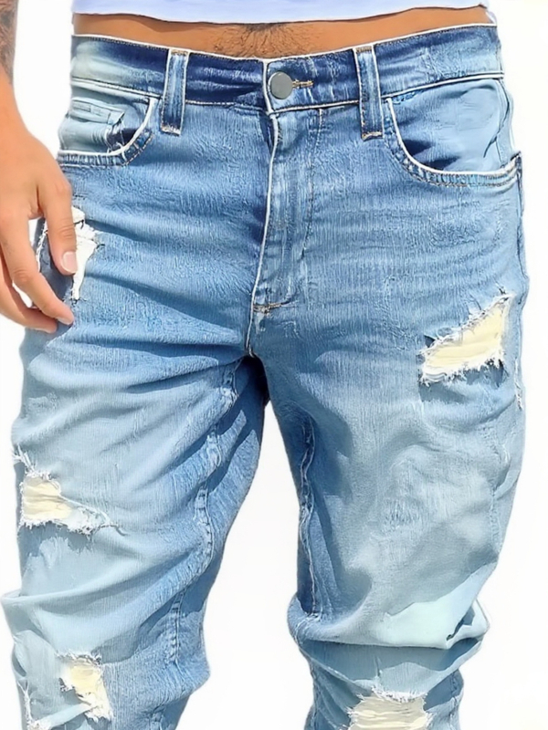 Muške Slim-Fit traperice s poderotinama, srednji porast, zatvarač, elastični denim za sve sezone