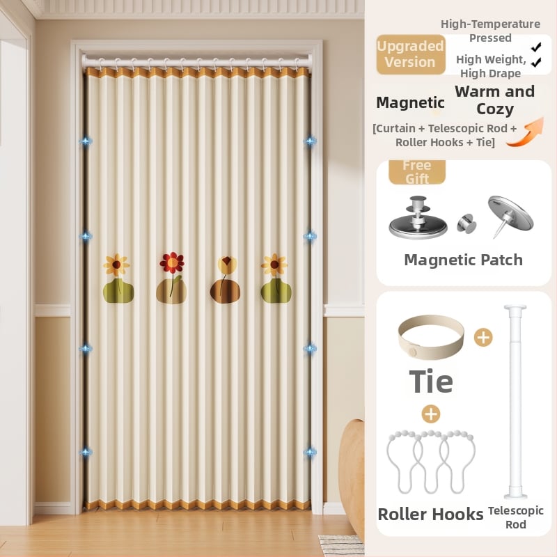 Магнитна сгъваща се завеса за душ, имитационен лен, водоустойчива и устойчива на мухъл, ветроустойчива, модерен стил