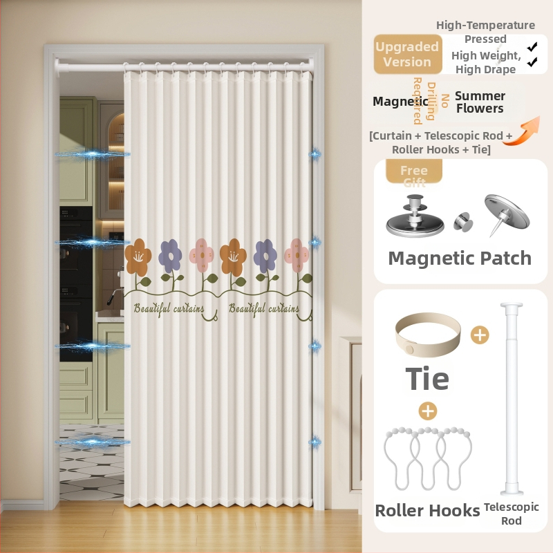 Магнитна сгъваща се завеса за душ, имитационен лен, водоустойчива и устойчива на мухъл, ветроустойчива, модерен стил