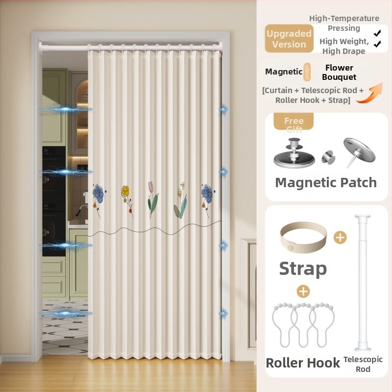 Магнитна сгъваща се завеса за душ, имитационен лен, водоустойчива и устойчива на мухъл, ветроустойчива, модерен стил