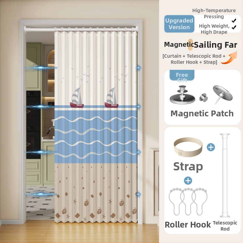 Магнитна сгъваща се завеса за душ, имитационен лен, водоустойчива и устойчива на мухъл, ветроустойчива, модерен стил