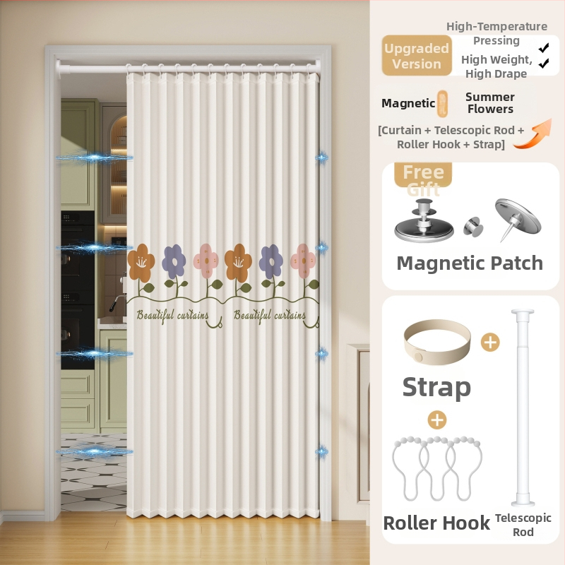 Магнитна сгъваща се завеса за душ, имитационен лен, водоустойчива и устойчива на мухъл, ветроустойчива, модерен стил
