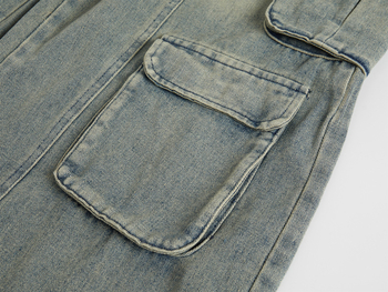 Jeanși din denim, talie medie, croială dreaptă, 100% bumbac, buzunare multiple, finisaj spălat