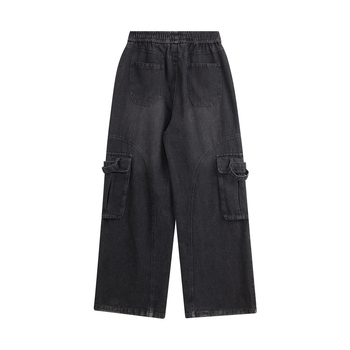 Jeanși din denim, talie medie, croială dreaptă, 100% bumbac, buzunare multiple, finisaj spălat