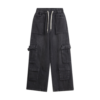 Jeanși din denim, talie medie, croială dreaptă, 100% bumbac, buzunare multiple, finisaj spălat