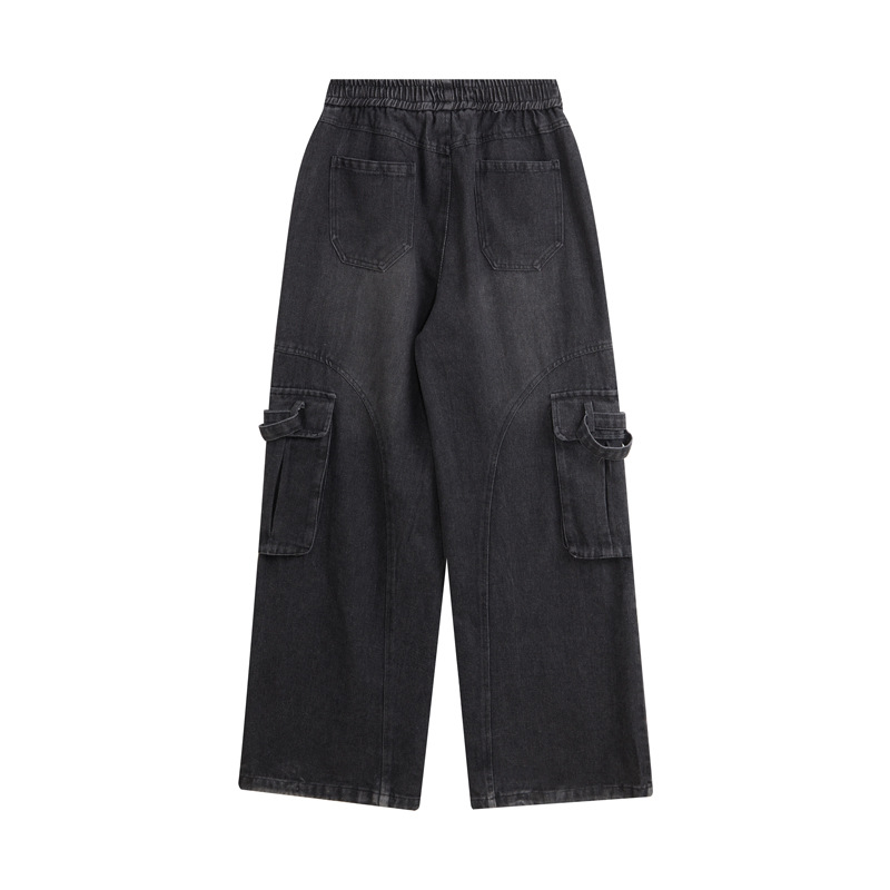 Jeanși din denim, talie medie, croială dreaptă, 100% bumbac, buzunare multiple, finisaj spălat