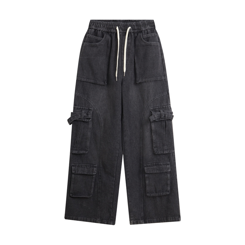 Jeanși din denim, talie medie, croială dreaptă, 100% bumbac, buzunare multiple, finisaj spălat