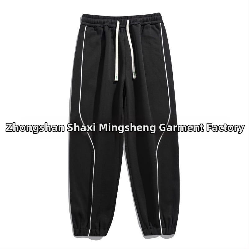 Φθινοπωρινά 2025 Παντελόνια φόρμα από βαμβακούχο μίγμα, φαρδιά γραμμή, με ανακλαστικές λωρίδες, μεσαία μέση