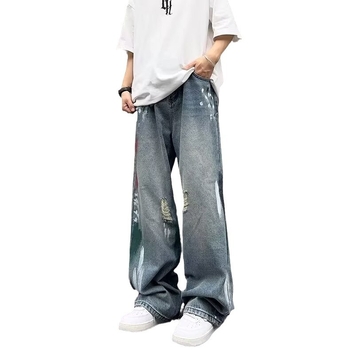 Jeansi bărbați, stil stradal, croială dreaptă, siluetă lejeră, talie medie, fermoar