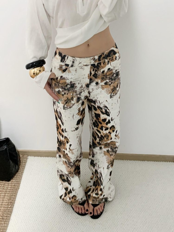 Traperice od denima s leopard printom, visoki struk, široki kroj, dužina do poda