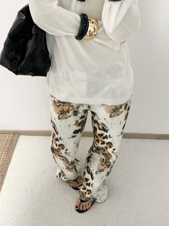 Traperice od denima s leopard printom, visoki struk, široki kroj, dužina do poda