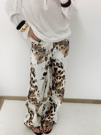 Traperice od denima s leopard printom, visoki struk, široki kroj, dužina do poda