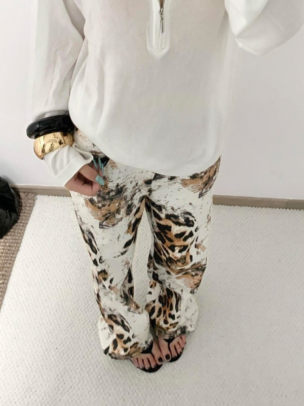 Traperice od denima s leopard printom, visoki struk, široki kroj, dužina do poda