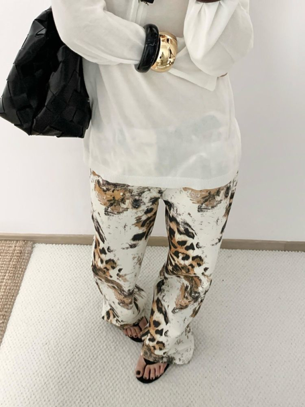 Traperice od denima s leopard printom, visoki struk, široki kroj, dužina do poda