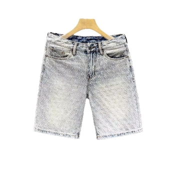 Șorturi denim pentru bărbați, țesătură jacquard, 60% bumbac, micro-elastic, cu fermoar, lungime medie
