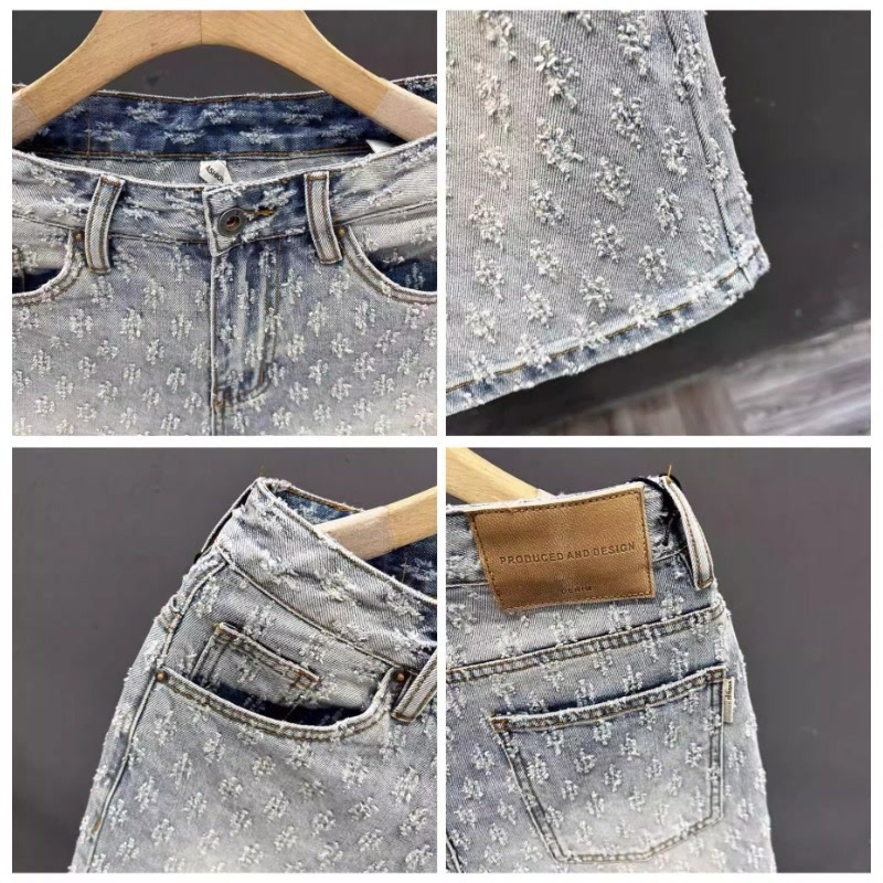 Șorturi denim pentru bărbați, țesătură jacquard, 60% bumbac, micro-elastic, cu fermoar, lungime medie