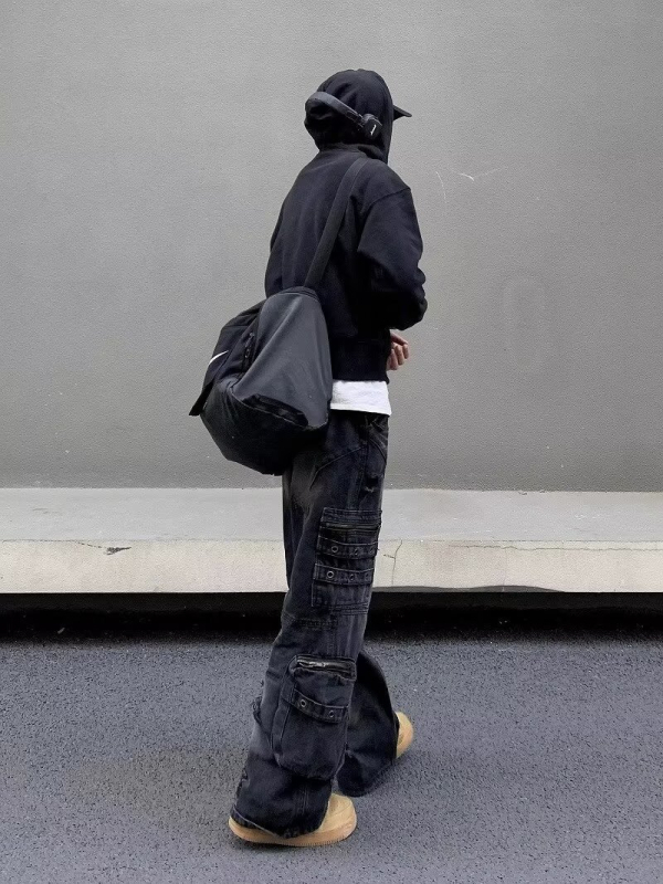 Muške traperice ravnog kroja s niskim strukom, zip zatvarač, poliester denim, blaga elastičnost