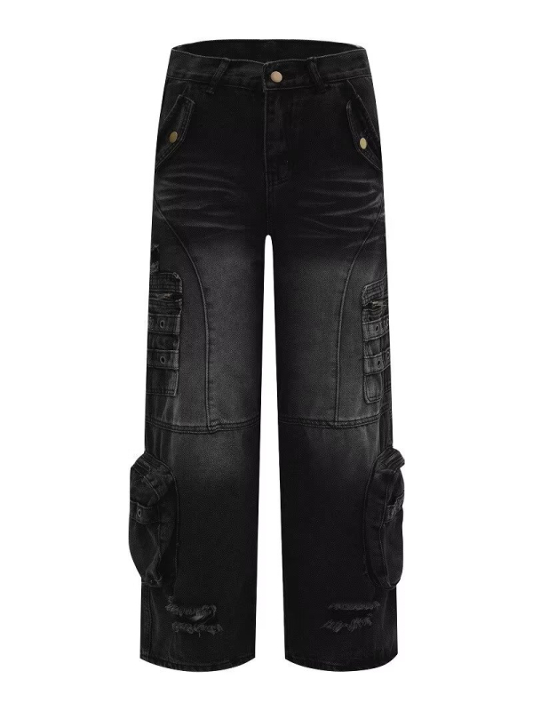 Muške traperice ravnog kroja s niskim strukom, zip zatvarač, poliester denim, blaga elastičnost