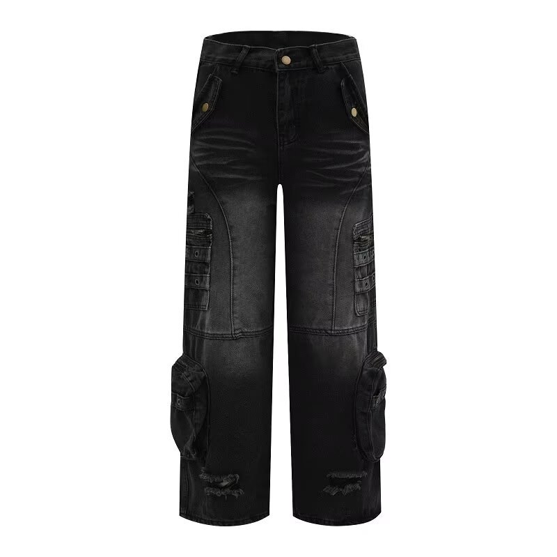 Muške traperice ravnog kroja s niskim strukom, zip zatvarač, poliester denim, blaga elastičnost