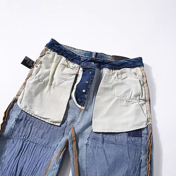 Blugi – stil retro, croi drept, spălare uzată, 80% bumbac, fermoar